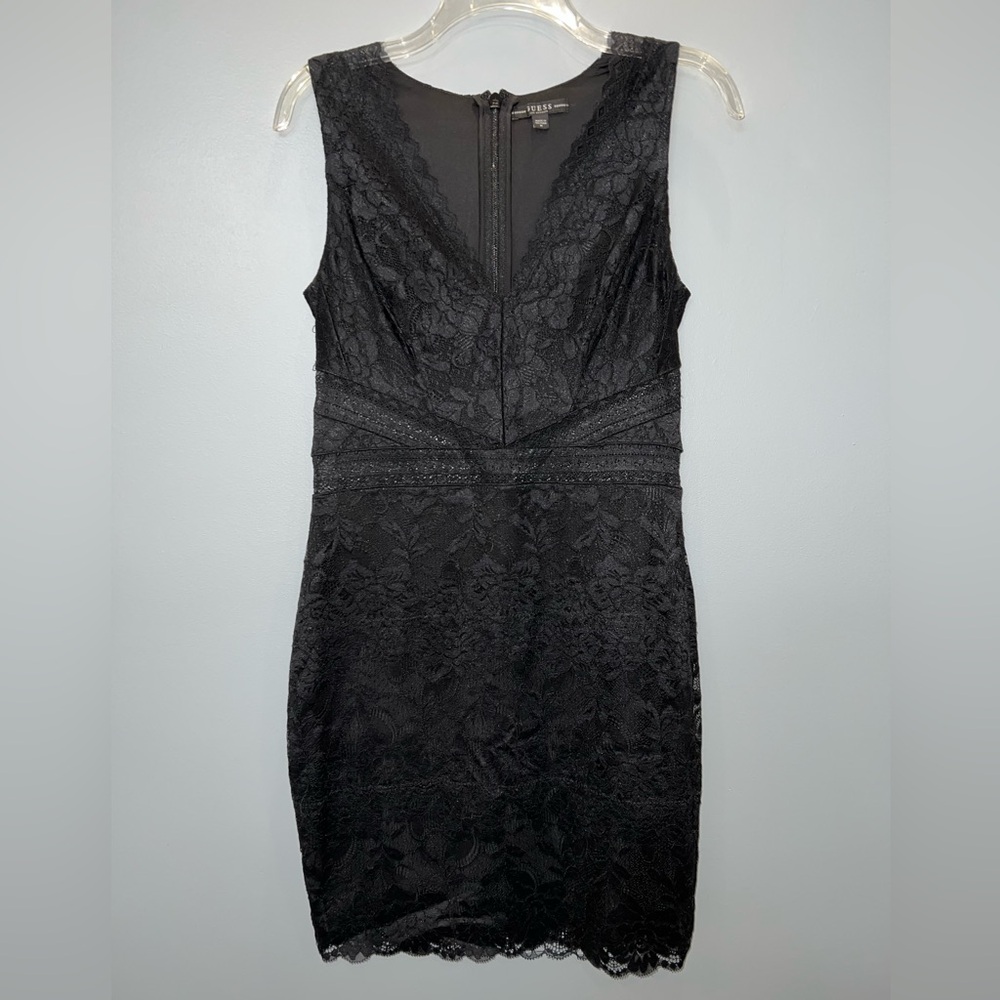 GUESS Black Lace Mini Dress Size Medium Sheer Bodycon Cocktail Night Out